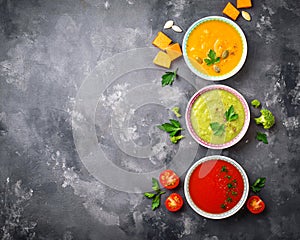 Set of different vegetable cream soups