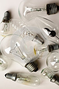 Set of the different vintage electric bulbs