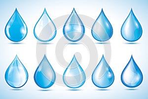 Set of different water drops isolated