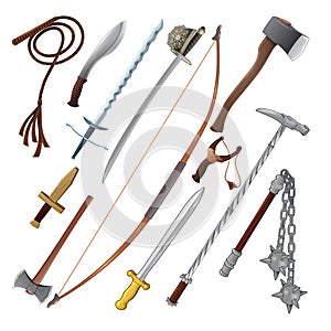 Set of different weapons