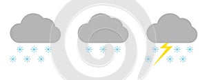 Set with different weather icons. Icons of cloud and snow on a white background. Cloudy vector logo