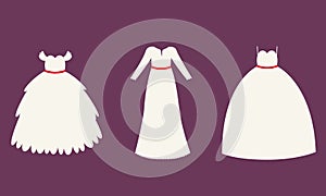 Set of different wedding dresses.