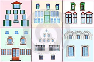 Set of different windows isolated on color background.
