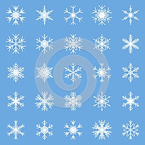 Set of different winter snowflakes blue white