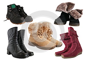 Set of different wintry boots