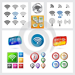 Set of different wireless and wifi icons and logos for design.