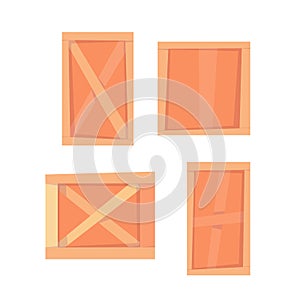 Set of different wood boxes. Vector cartoon flat illustration isolated on white.