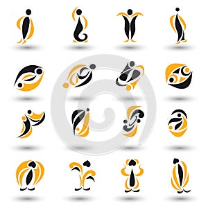 Set of different yellow abstract flat elements