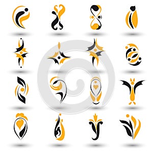 Set of different yellow abstract flat elements