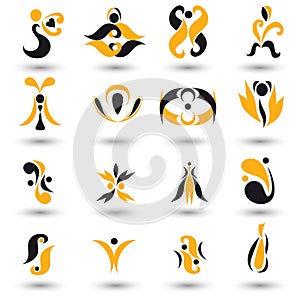 Set of different yellow abstract flat elements