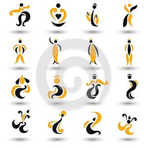 Set of different yellow abstract flat elements