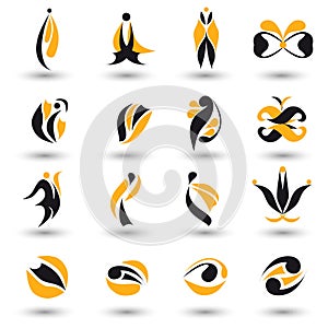 Set of different yellow abstract flat elements