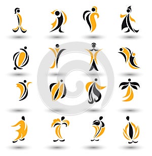 Set of different yellow abstract flat elements