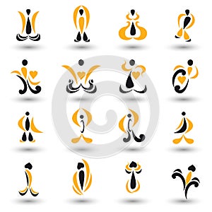 Set of different yellow abstract flat elements