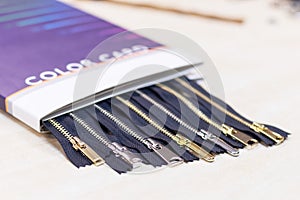 Set of different zipper variants in the textile industry
