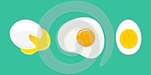 Set of differently cooked eggs. Poached egg, fried egg, hard boiled egg. Vector hand drawn illustration.