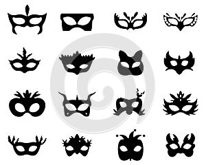 Set of differents masquarade mask silhouette vector illustration