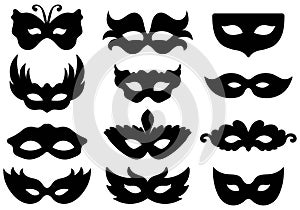 Set of differents masquarade mask silhouette vector illustration