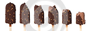 Set of diffrent ice creams on stages of eatings isolated on white background photo