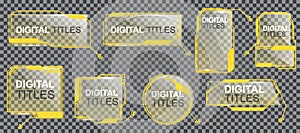 A set of digital callouts of different shapes in yellow isolated on a transparent background.