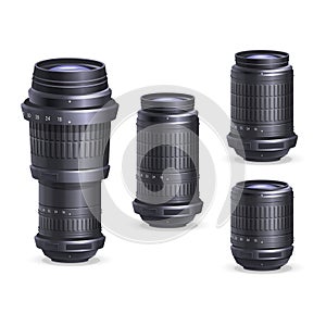 Set of digital camera lenses.