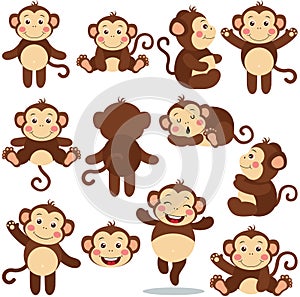 Set digital collage of cute monkey