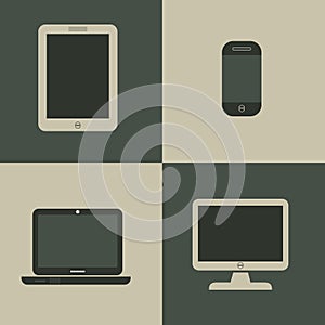 Set of digital devices on gray background