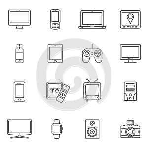 Set of digital devices and technology gadgets vector line icons