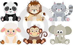 Set of digital elements with cute animals