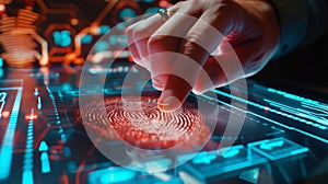 A set of digital fingerprint scanners with a persons hand resting on it as they wait for the results to appear on the photo