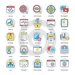 Set Of Digital and Internet Marketing Flat Vector Icons