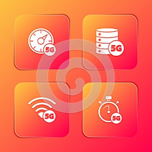 Set Digital speed meter 5G, Server network, and icon. Vector