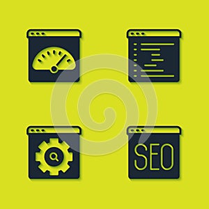 Set Digital speed meter, SEO optimization, Browser setting and window icon. Vector