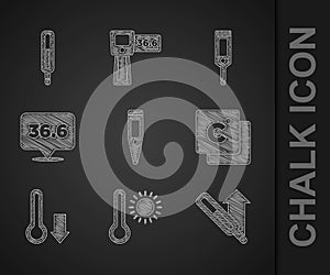 Set Digital thermometer, Meteorology, Medical, Celsius, and icon. Vector