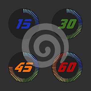 Set of digital timers. Colored flat icons. Modern vector illustration flat style