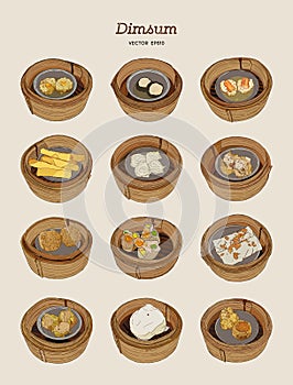 Set of Dim-sum, hand draw sketch vector photo