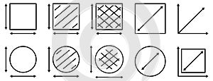 Un conjunto compuesto por dimensión línea iconos 