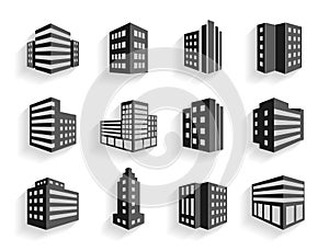 Set of dimensional buildings icons