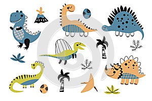 Set of dinosaur. Collection of cartoon dinosaurs. Vector illustration of prehistoric animals for children. Drawing for