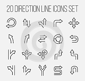 Set of direction icons in modern thin line style