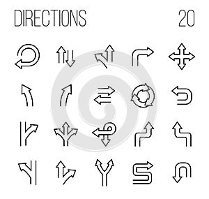 Set of direction icons in modern thin line style