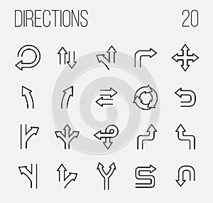 Set of direction icons in modern thin line style