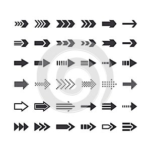 Set of Directional Arrow Monochrome Signs. Right Direction Icons, Next Step Graphic Elements for Website Navigation