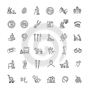 Set of disability vector Line flat Icons