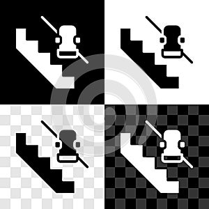 Set Disabled access elevator lift escalator icon isolated on black and white, transparent background. Movable mechanical
