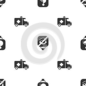 Set Disabled wheelchair, Blindness and Emergency car on seamless pattern. Vector