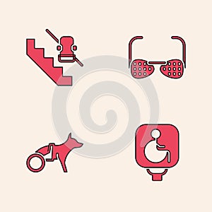 Set Disabled wheelchair, elevator, Blind glasses and Dog icon. Vector