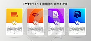 Set Discount card with percent, Eye, Finance document and Percent discount and monitor. Business infographic template