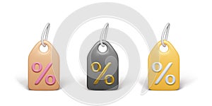 Set of discount coupon 3d icon with percent symbol