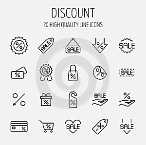 Set of discount icons in modern thin line style. photo